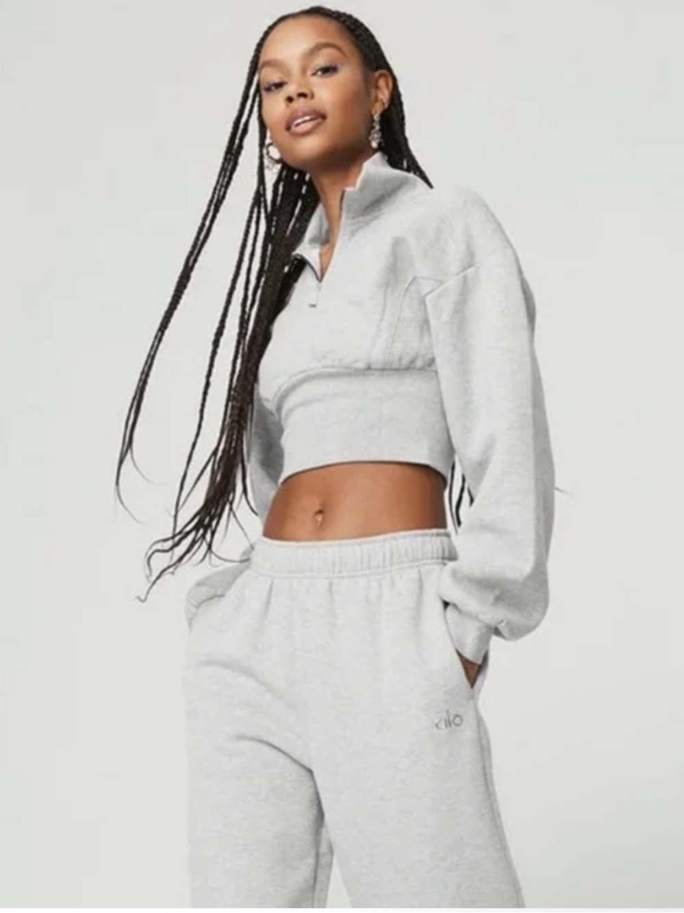 ALO Yoga Vixen Fleece Quarter Zip Sweater Waist Snatching! Grey XS